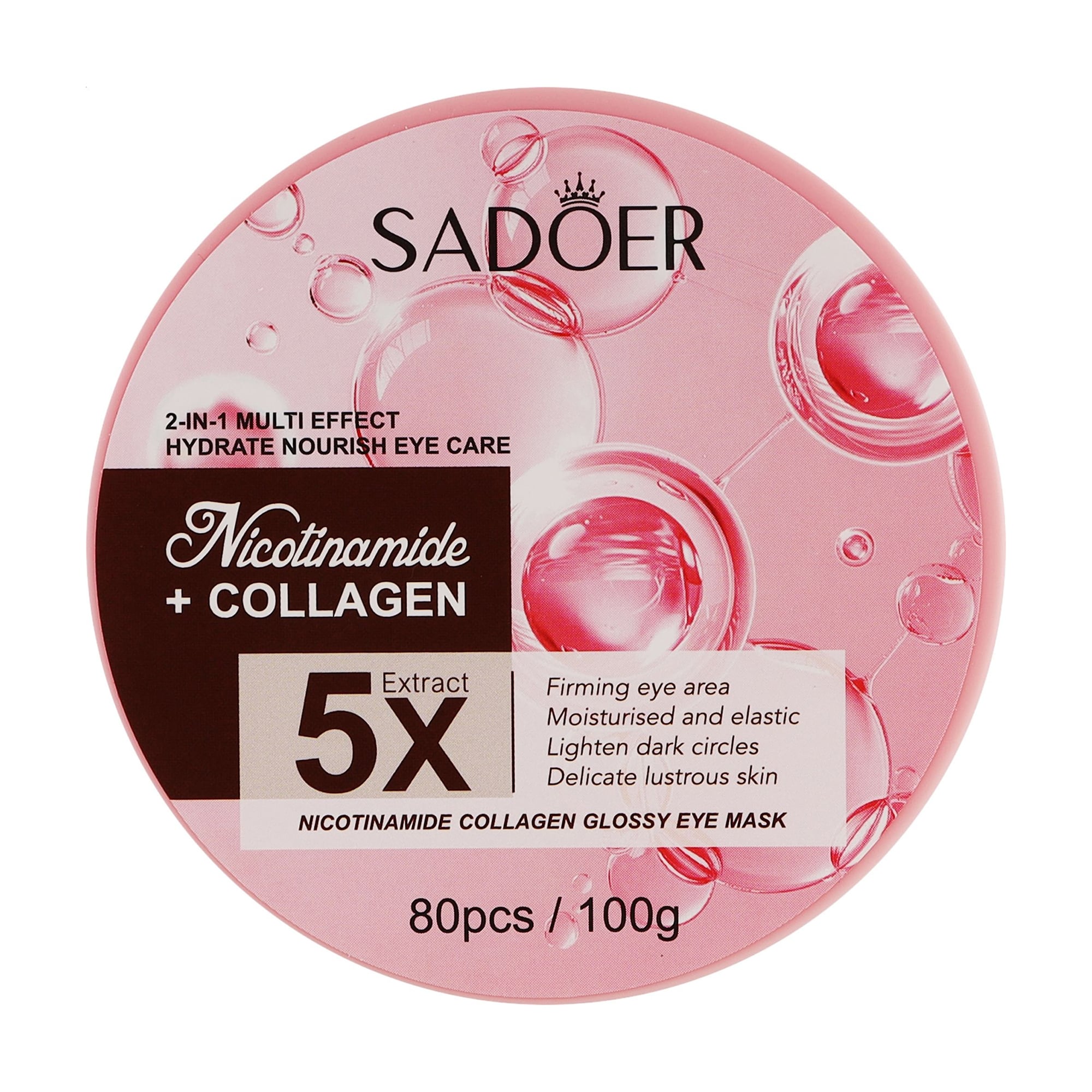 Гідрогелеві патчі для шкіри навколо очей Sadoer 5X Nicotinamide Collagen Glossy Eye Mask з ніацинамідом та колагеном, 80 шт