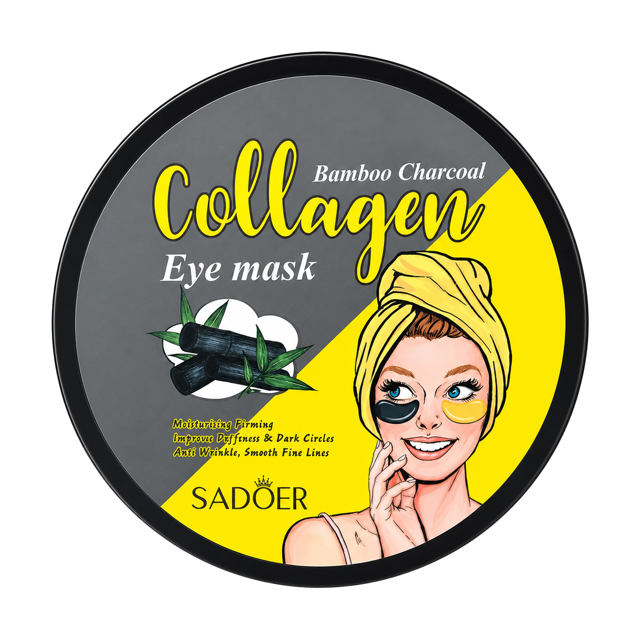 Гідрогелеві патчі для шкіри навколо очей Sadoer Bamboo Charcoal Collagen Eye Mask з колагеном та бамбуковим вугіллям, 60 шт